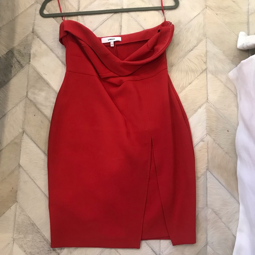 Likely red strapless dress size 4.   Worn twice - Picture 4 of 4